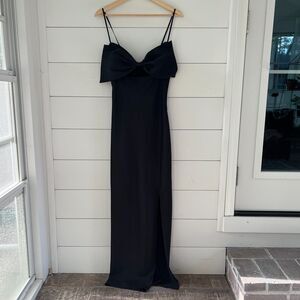 ASTR the Label Bow Sleeveless Satin Maxi with Leg Slit Dress Women's Medium